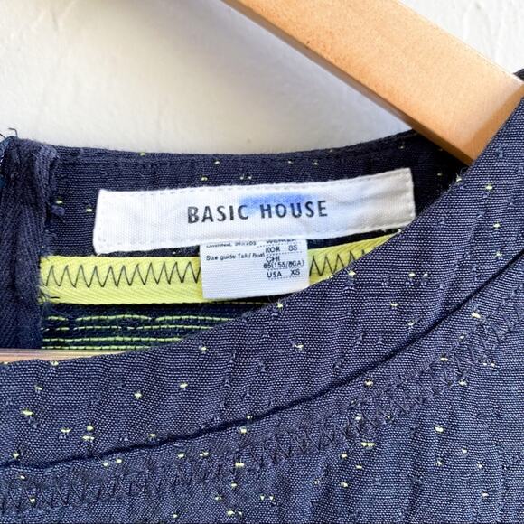 Basic House Navy Blue Earthy Fringe Trim Lace Up‎ Top - Picture 4 of 6